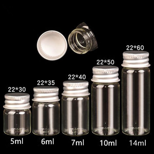 5 ml, 6 ml, 7 ml, 10 ml, 14 ml, Klarglasbehälter mit Aluminiumkappe, kleine Glasflasche mit Schraubdeckel für die Verwendung von ätherischen Ölen F1755