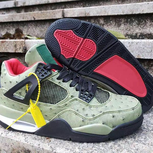 

новое прибытие jumpman 4 4s обувь баскетбол страус шаблон для мужчин высокого качества mens зеленый тренеров спортивные кроссовки дез chauss
