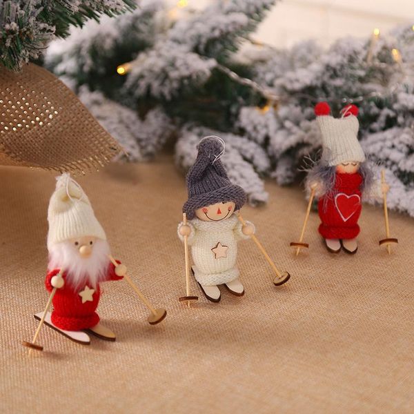 

5 styles christmas plush doll tree pendant figurine xmas santa claus decorations skiing wooden toy doll l decoration fa3209