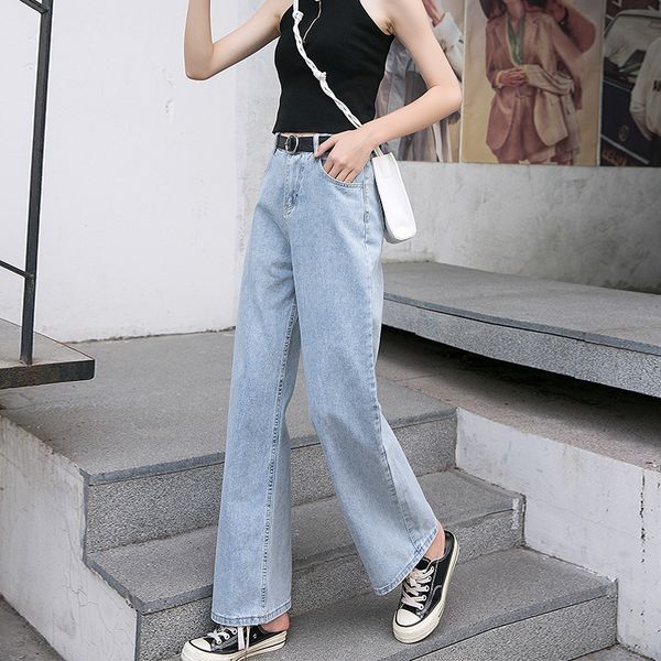 

women's jeans 2021 summer korean style fashion personality elegant loose drape thin high waist wide leg pants, Blue