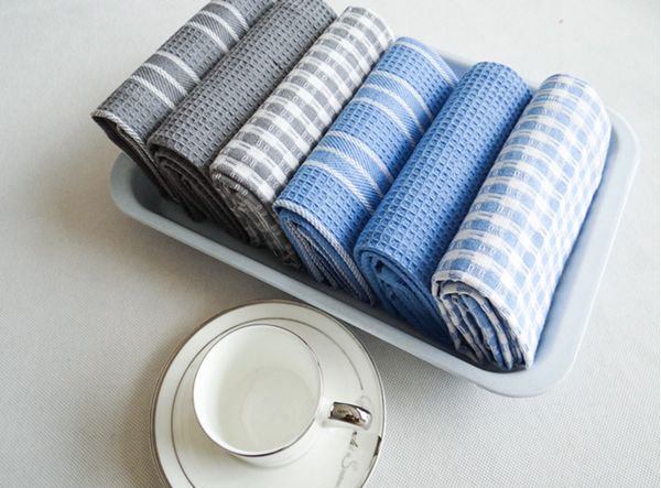 

100% cotton dish cloth plaid pano de prato eco-friendly kitchen towel bulk towel lots scouring pad 3pc/set oem