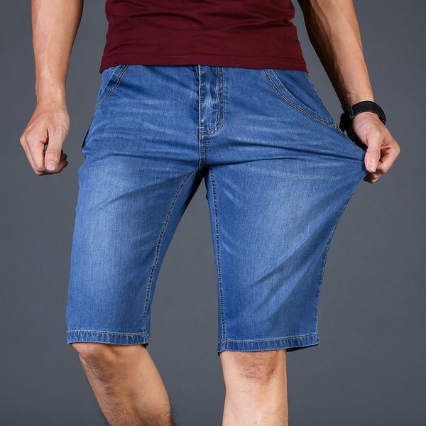 

big size 40 42 44 46 2019 summer new men business denim shorts fashion casual stretch slim blue short jeans male, White;black