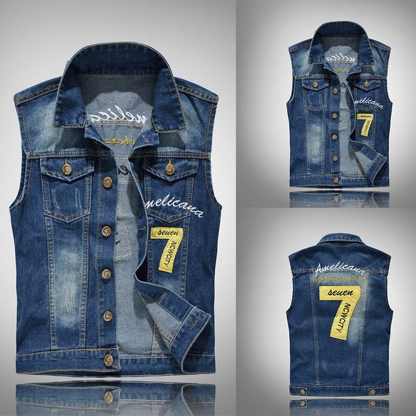 

drop shipping loozykit men' fashion sleeveless slim fit embroidery jeans cowboy vest demin waistcoat shoulder embroidery vest, White;black