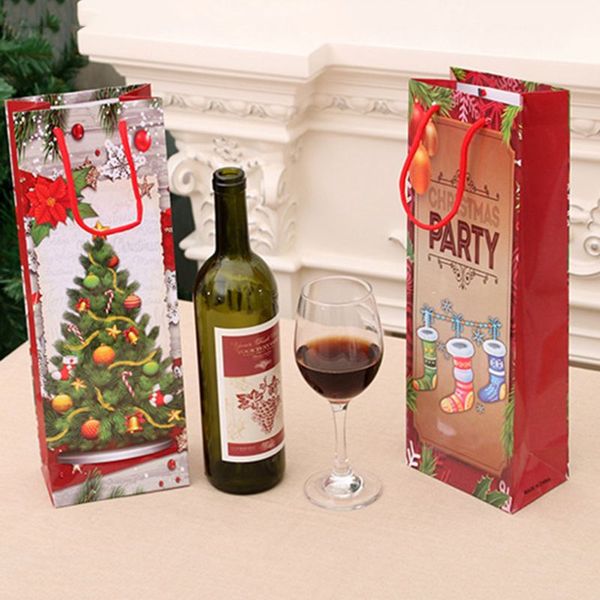 

12pcs christmas paper wine bottle gift bags reusable present packaging pouch new