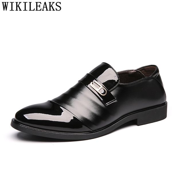 

patent leather loafers men formal shoes men dress shoes italian suit mens office leather coiffeur erkek ayakkabi, Black