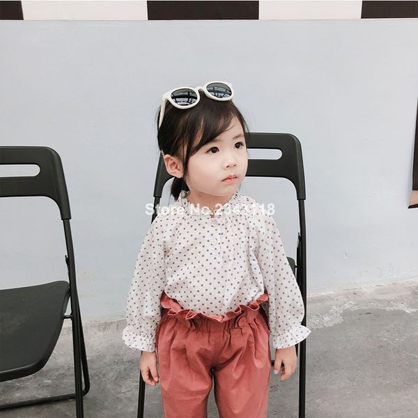 

autumn pure cotton dot balloon sleeve shirts for 0-4 years baby girls korean style casual all-match blouses, White;black