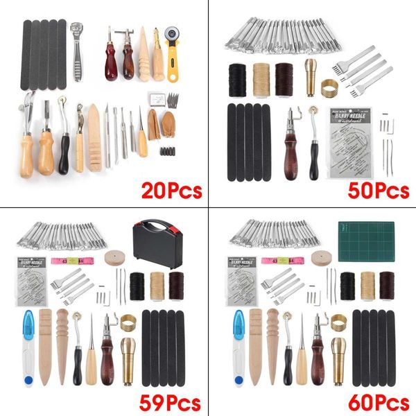 

professional 60pcs leather craft tools kit hand sewing stitching punch carving work saddle leathercraft accessories