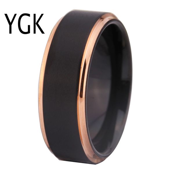 

tungsten wedding rings for women men's classic engagement rings black matte with rose gold step tungsten ring comfort fit design j19071, Slivery;golden