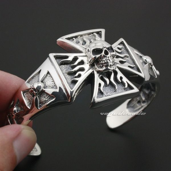 

925 sterling silver flame skull bangle mens biker rocker punk bangle 9a013 fit 6.5 ~ 7.7 inches wrist, Black