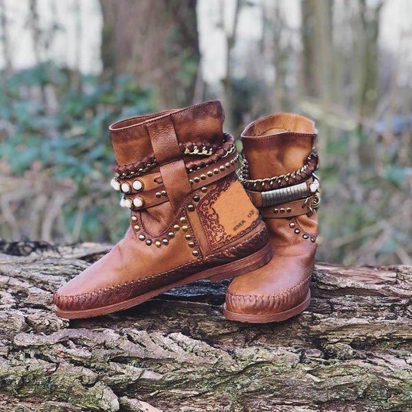 

chain roman style women's boots 2019 autumn winter casual bare boots flat slip-on short tube women booties botas feminina, Black