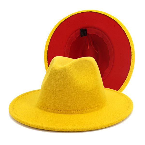 

20flat brim wool felt fedora hats with belt red black patchwork jazz formal hat panama cap trilby chapeau for men women ing, Blue;gray