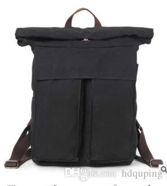 

british leisure man canvas double shoulder bag vintage real leather brand double shoulder backpack big volume leather double shoulder bag