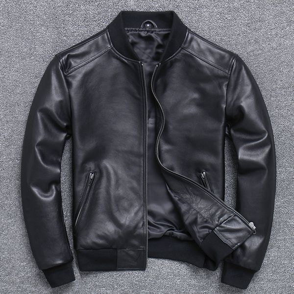 

men's genuine leather large size jackets brand vintage soft cowhide coats for male slim casual black zipper jacket