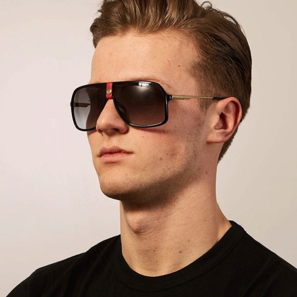 

2020 classic fashion oversized square sunglasses men mirror flat leather frame gradient driving sun glasses for male uv400, White;black