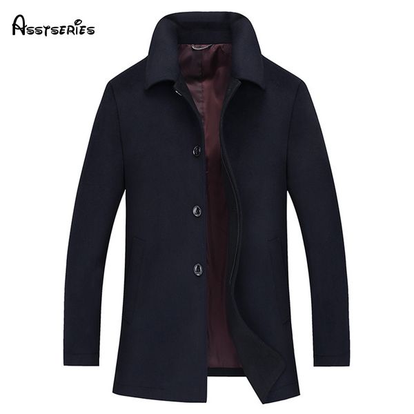 

leisure coat men's long woolen coat jacket windbreaker jacket elderly male wool trench coats d170, Black