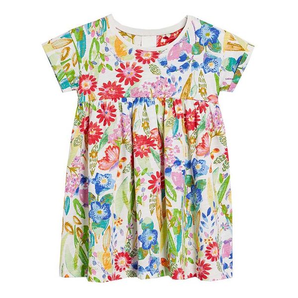 

little girls princess summer printing cartoon children kids princess dresses casual clothes kid trip frocks party costume, Red;yellow