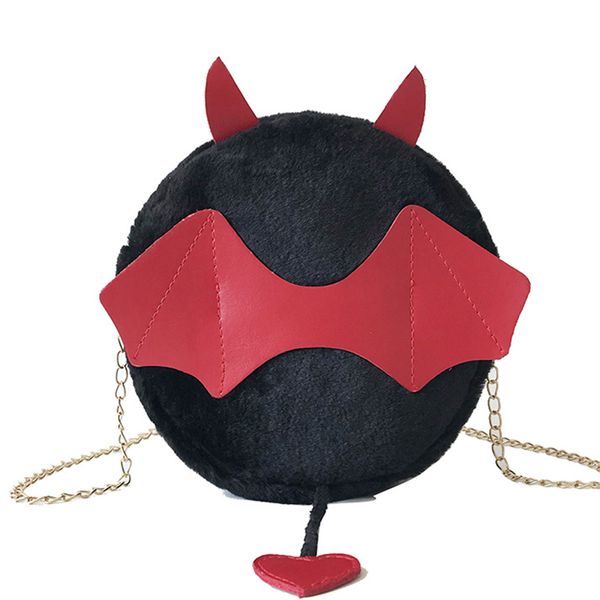 

women girls fashion velvet hairy small round bag cute demon chain shoulder diagonal package bag new arrive