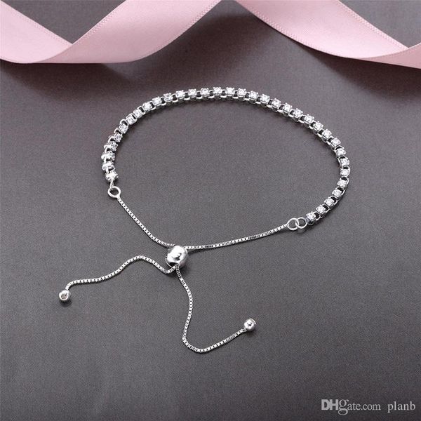 

original 925 sterling silver adjustable size crystal shine bracelet with box for pandora charms bracelet women wedding jewelry bracelets, Golden;silver