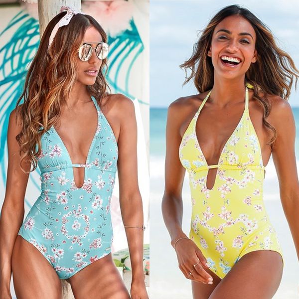 

siman 2020 printed bikini large size swimsuit lady's one-piece bikini small floral swimsuit, White;black