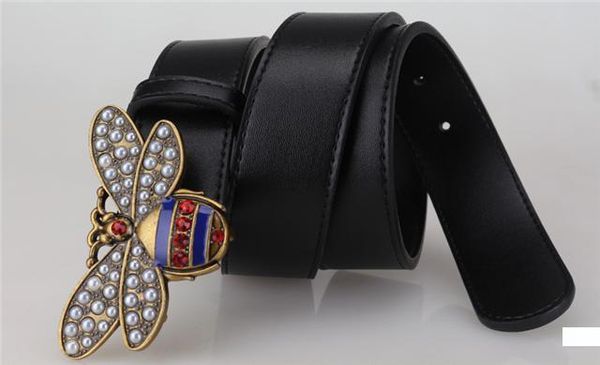 

popular women style leather belts with shiny bee buckle fashion design black casual waistband genuine leather jeans belt girdle, Black;brown