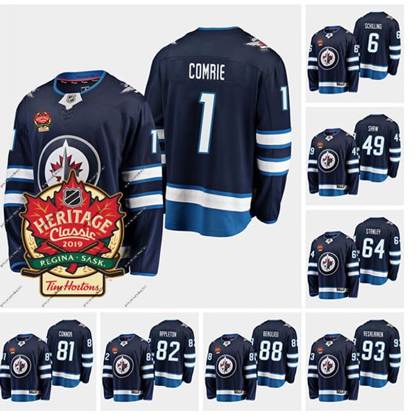 

Winnipeg Jets 2019 Heritage Classic Jersey Eric Comrie Cameron Schilling Laurent Brossoit Logan Shaw Logan Stanley Connor Men Lady Youth