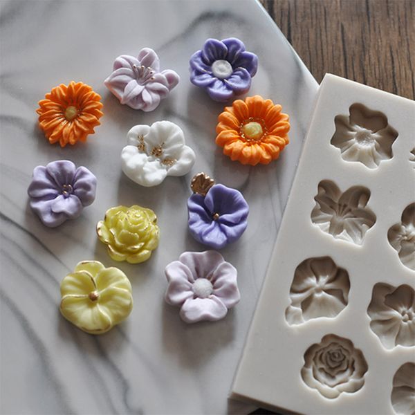 3D-Sonnenblumen-Rosen-Blumen-Form, Silikon-Kuchenrand-Dekoration, Sugarcraft-Kuchenform, Polymer-Ton, Basteln, DIY