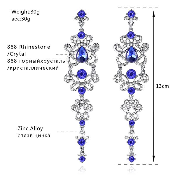 

minmin fashion teardrop blue crystal wedding jewelry sets for women statement flower earrings bracelet jewelry sets eh166+sl032, Slivery;golden