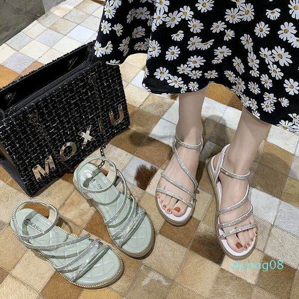 

бежево-зеленый клин богемия сандалии женская обувь лето сладкий кристалл узкая полоса открытый носок эластичная лента сандалии женщины 2020, Black