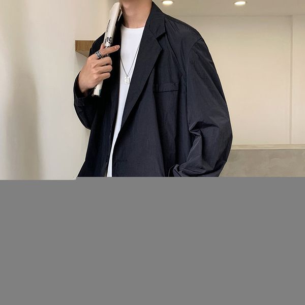 

men's shirt 2020 autumn new slim pure color droop comfortable sun block long sleeve shirt casual youth men's wear, White;black