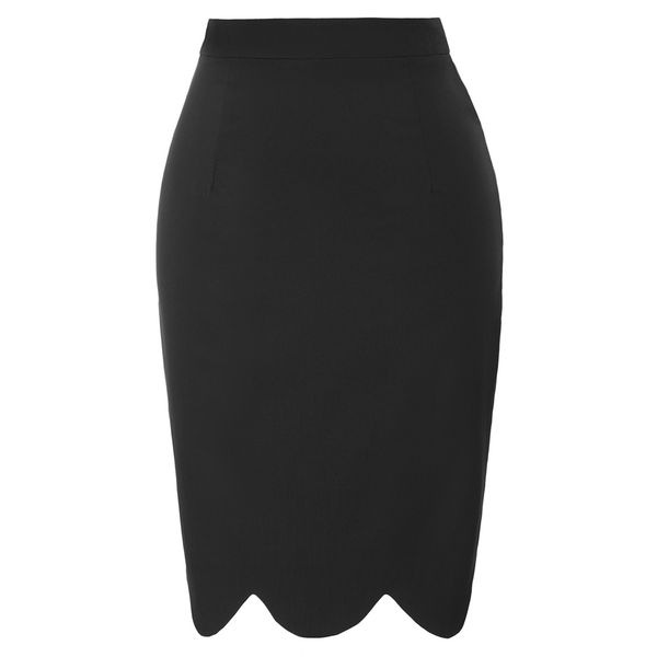 

ladies women ruched skirt vintage office work business womens high waist back split waved hem hips-wrapped pencil skirt, Black