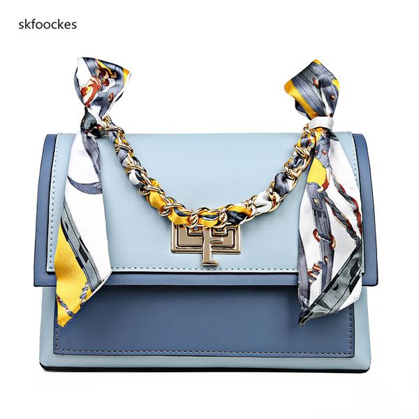 

skfoockes women's bag 2020 new handbag, contrast color wild crossbody bag & shoulder with silk scarf female