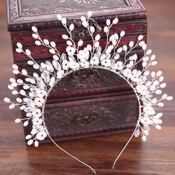 

beauty hairbands handmade crystal pearls hair sticks headdress for girls female hairstyle wedding party tiaras hair accessories, Golden;white