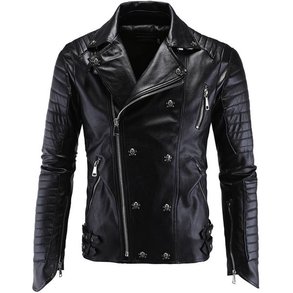 

punk men's leather motorcycle slim leather jacket chaqueta de cuero para hombre mens jacket men clothes 2018, Black