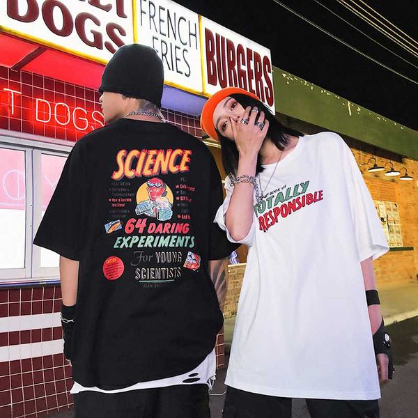 

usurom new fashion pattern petter print loose women men clothing short sleeve loose hip hop men's t-shirts streetwear, White;black