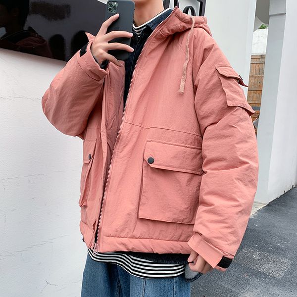 

winter thicken jacket men's warm parka men fashion multi-pocket hooded coat man streetwear loose tooling jacket male clothes, Black