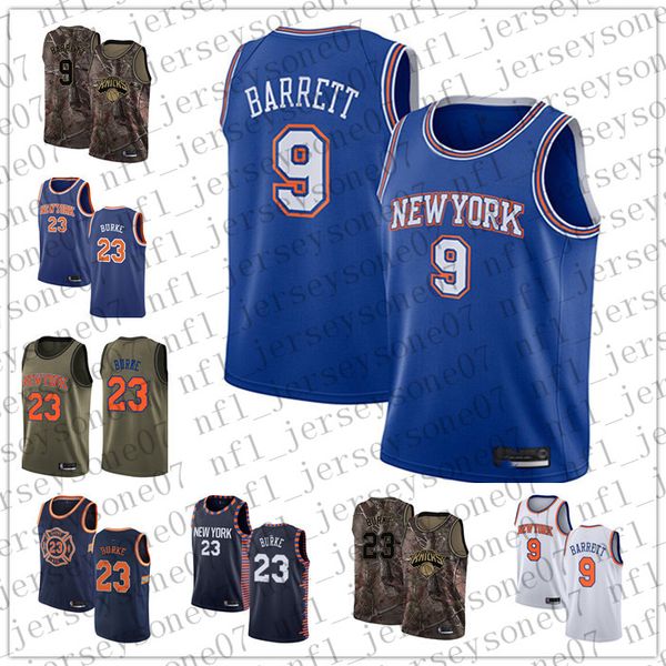 

custom mens women new york knicks 9 r.j. barrett 23 trey burke white blue throwback basketball edition nba jersey, Black