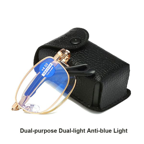 

folding portable metal reading glasses rectangle square full rim men women +1.0 3.5 filter anti blue light far near readers, White;black