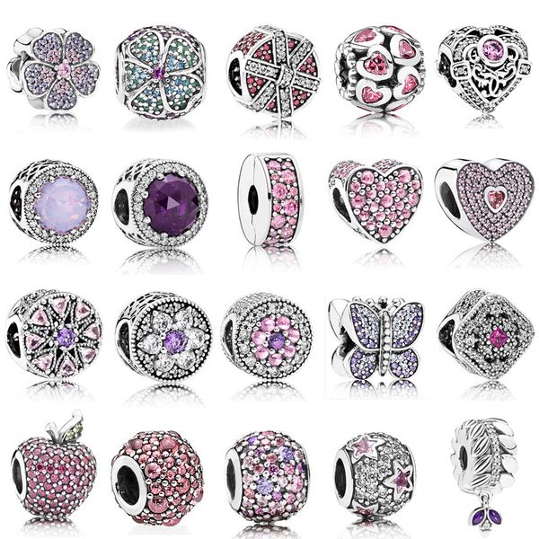 

fit original pandora charms bracelet 925 sterling silver multi style purple cubic zircon charms silver 925 jewelry making, Black