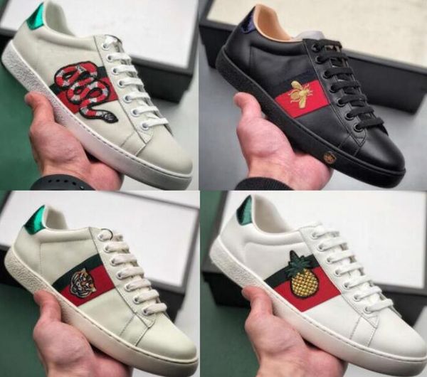

party flats boat loafers embroidered bee snake tiger genuine leather 2020 fashion new arrival men women des chaussure casual shoes sneakers, Black