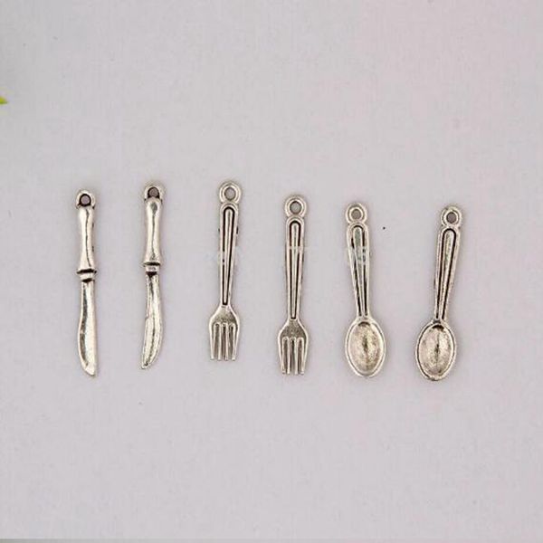 

горячее надувательство 30 шт./лот античное серебро нож вилка ложка шарм кулон fit braceletnecklaceearringkeychain ювелирные изделия аксессуа, Bronze;silver