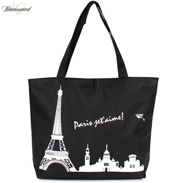 

2020 casual women leisure large capacity tote canvas shoulder bag shopping shoulder bag paris eiffel tower pattern girls tote