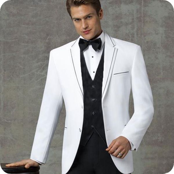 

custom made white men suits groom wedding tuxedos vintage groomsmen blazer 3piece jacket black pants vest slim terno masculino costume homme, Black;gray