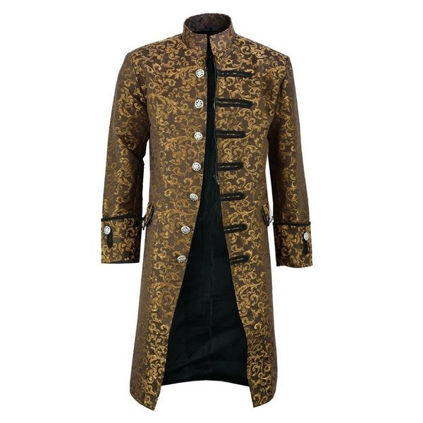 

mjartoria men edwardian steampunk trench coat frock outwear vintage overcoat medieval jacket cosplay costume, Tan;black