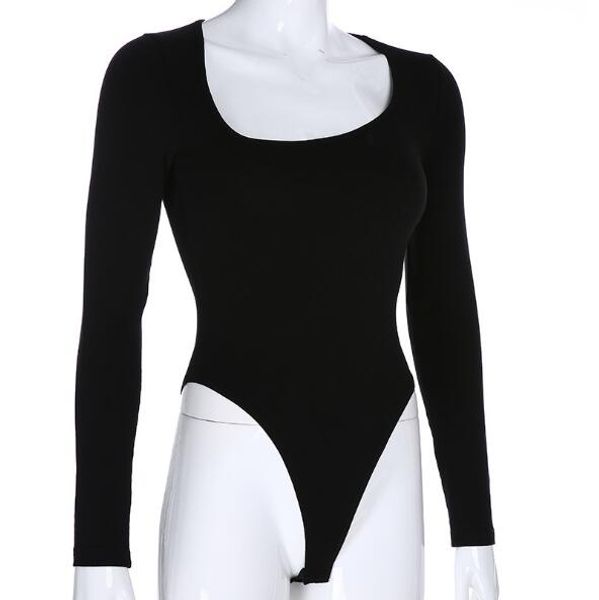 

new women's black neckline asymmetrical slim long-sleeved jumpsuit, Black;white