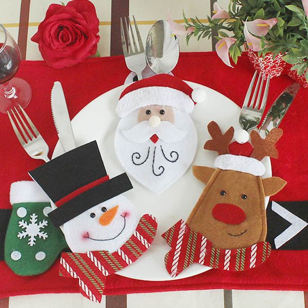 

9pcs christmas ornament new year christmas decoration for home table decor cutlery pocket fork&knife tableware pouch santa claus