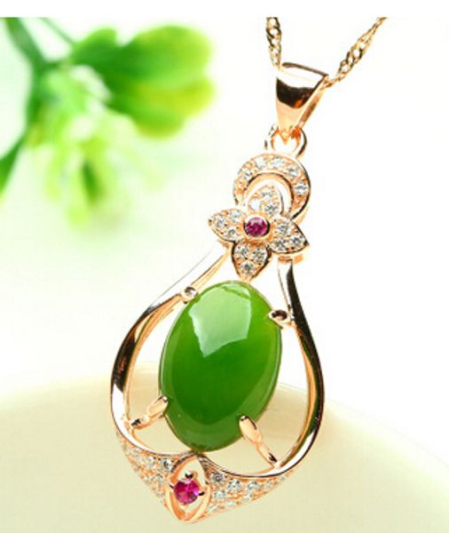 

silver plated rose gold inlay natural jade jasper pendant necklace hetian jade necklace fashion women jewelry pendant necklace