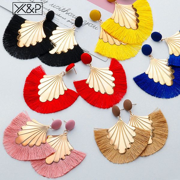 

x&p new bohemia tassel earrings for women ethnic big dangle drop earrings za 2019 fashion jewelry trendy cotton fringe kolczyki, Silver