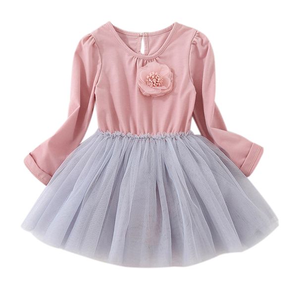 

cute autumn casual baby girls floral dress design long sleeve children princess patchwork mesh dresses e, Red;yellow