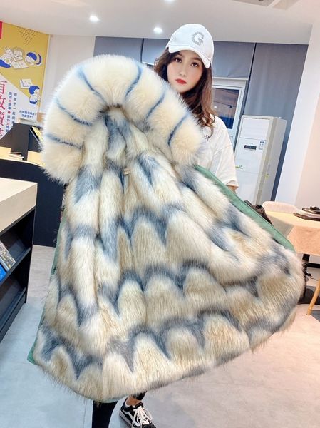 

2020 new winter coat women large fur collar hooded warm fur liner coat black army green parkas outwear winter jacket wool coat