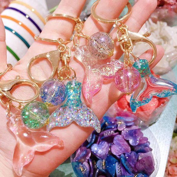 

mermaid starry sequin keychain shiny crystal mermaid keyring women's bag car key mobile phone accessories wedding party gift, Silver